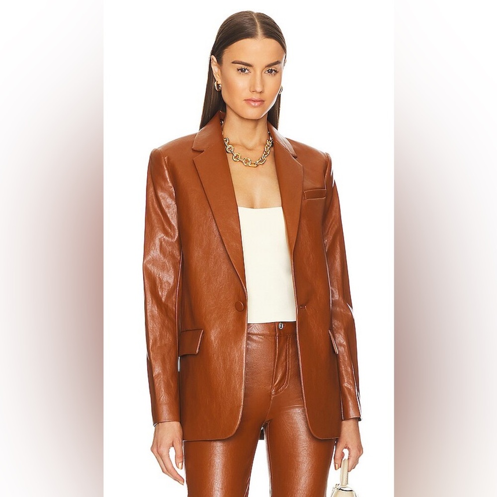 A.L.C. Dakota vegan faux leather jacket blazer in cognac